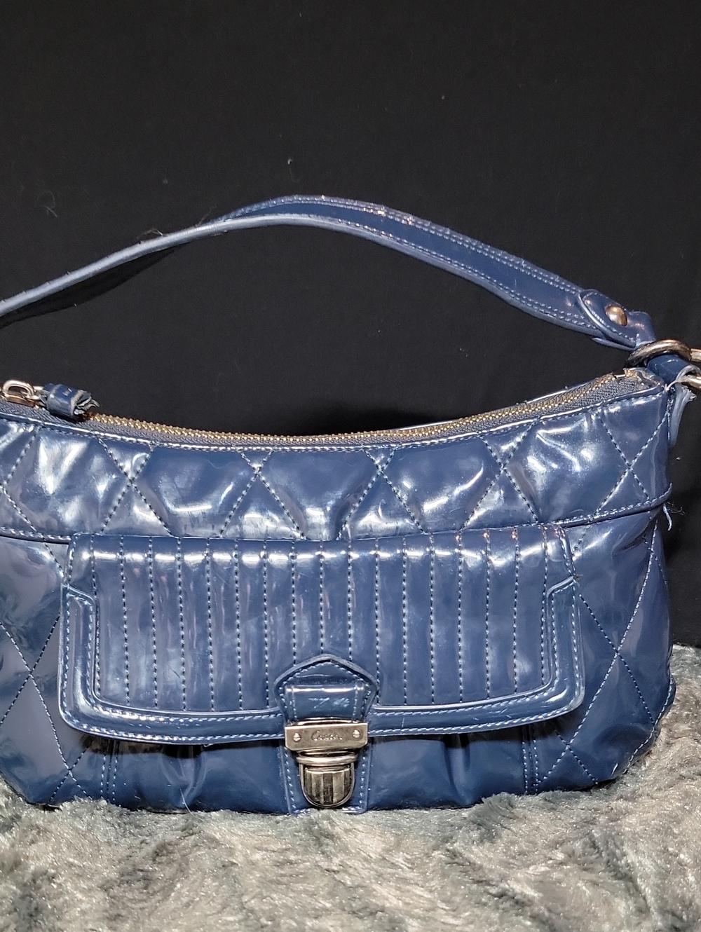 Coach Poppy Liquud Gloss Quilted Patent Leather Shoulder Bag